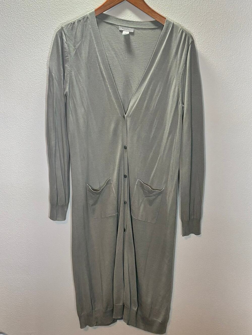 Garnet Hill Long Cardigan Women’s M Gray Silk Cotton Blend Lightweight Duster